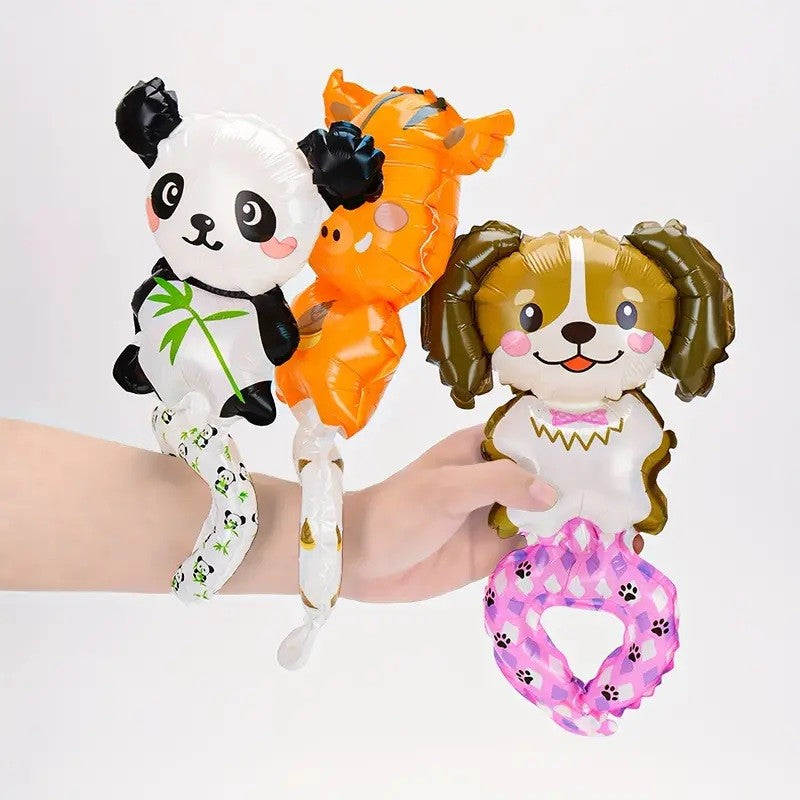 Balon din Folie Metalizata, Flippy, Figurine Animalute, Tip Bratara, Model Catel, 13 x 35 cm, Ambalaj Individual, Pai Inclus, Umflare cu Aer sau Heliu, Maro-3