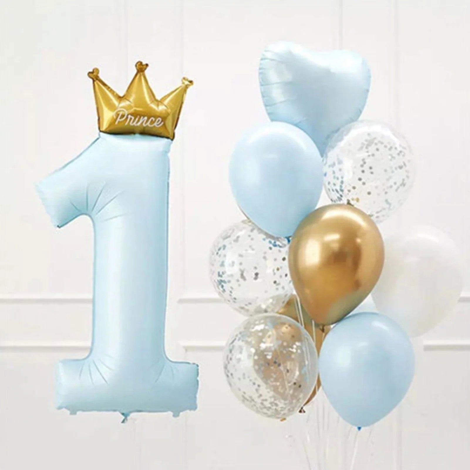 Balon din Folie Metalizata, Flippy, Figurina Cifra 1, Model Coroana Print, 91 cm, Ambalaj Individual, Pai inclus, Umflare cu Aer sau Heliu, Albastru-3
