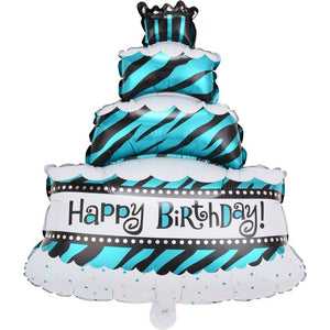 Balon din Folie Metalizata, Flippy, Model Tort cu 4 Straturi, Balon Aniversar, Model Happy Birthday, 62x43 cm, Ambalaj Individual, Pai inclus, Albastru-0