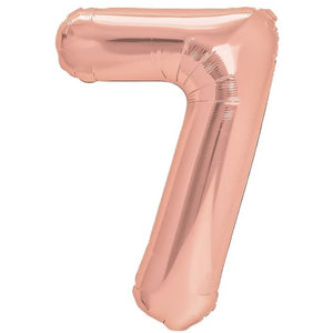 Balon din Folie Metalizata Flippy, Figurina Cifra, Tema Aniversare 100 cm, Ambalaj Individual, Pai inclus, Umflare cu Aer sau Heliu, Coral, Rose, Cifra 7-0