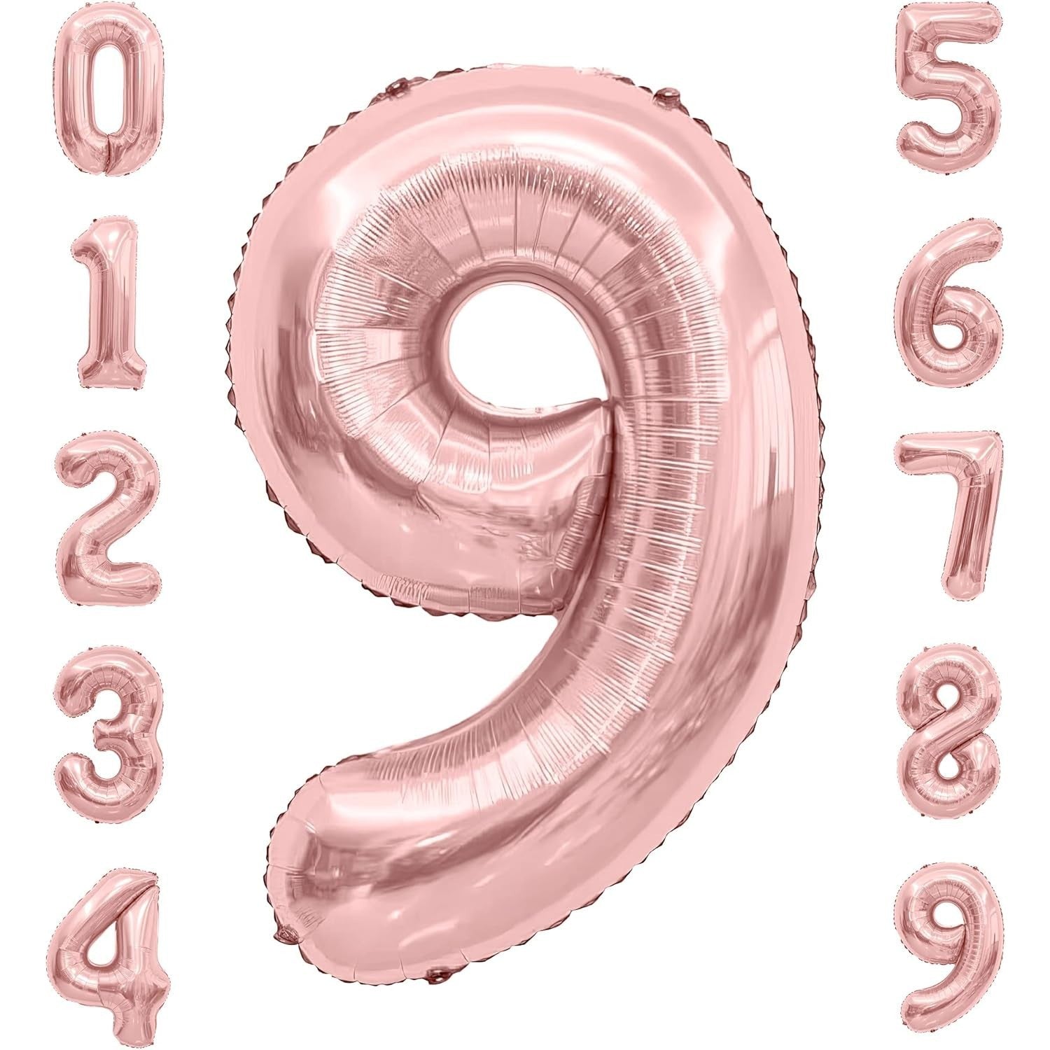 Balon din Folie Metalizata Flippy, Figurina Cifra, Tema Aniversare 100 cm, Ambalaj Individual, Pai inclus, Umflare cu Aer sau Heliu, Coral, Rose Gold, Cifra 9-3