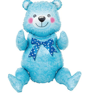 Balon din Folie Metalizata, Flippy, Figurina Ursulet Asezat, Model Animalut, 44x82.5 cm, Albastru-0