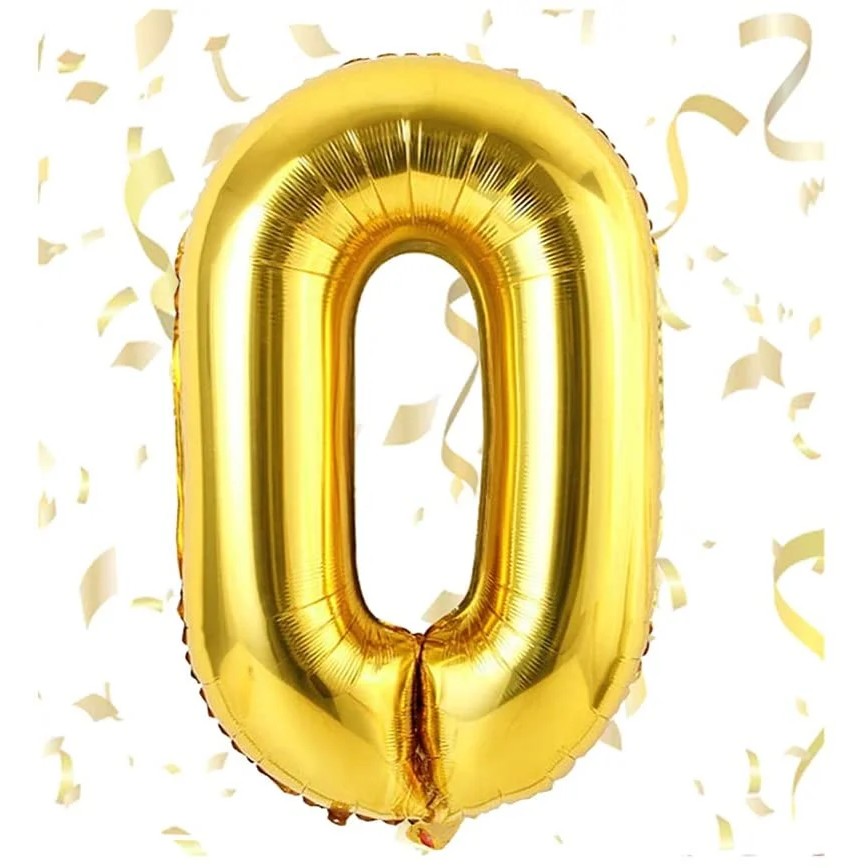 Balon din Folie Flippy, Cifra 0, 81 cm, Pentru Aer sau Heliu, Auriu-1