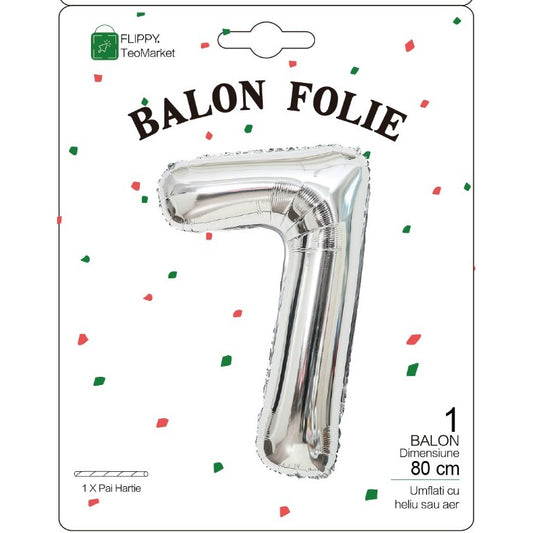 Balon Folie Metalizata Cifra 7, Flippy, 80 cm, Argintiu-1