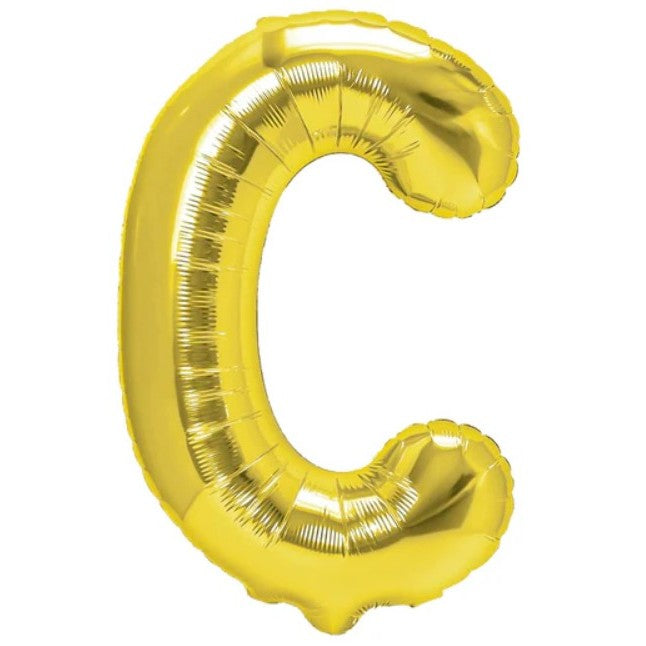 Balon Folie Metalizata Litera C, Flippy, 40 cm, Umflati cu Heliu sau Aer, Ambalaj Individual, Pai inclus, Auriu-0