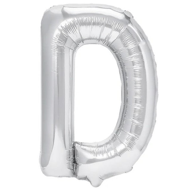 Balon Folie Metalizata Litera D, Flippy, 40 cm, Umflati cu Heliu sau Aer, Ambalaj Individual, Pai inclus, Argintiu-0