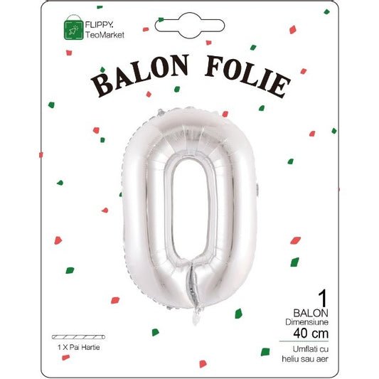 Balon Folie Metalizata Litera O, Flippy, 40 cm, Umflati cu Heliu sau Aer, Ambalaj Individual, Pai inclus, Argintiu-1
