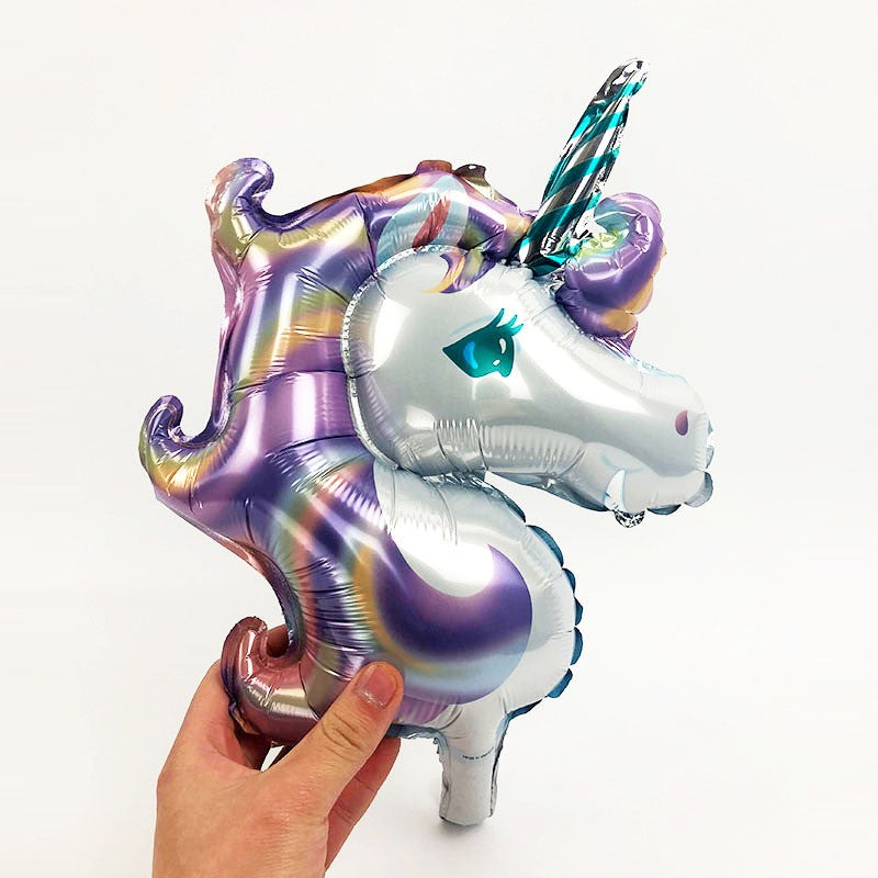 Balon din Folie Metalizata, Flippy, Figurine Animăluțe, Model Unicorn, 115 cm, Ambalaj Individual, Pai Inclus, Mov-1
