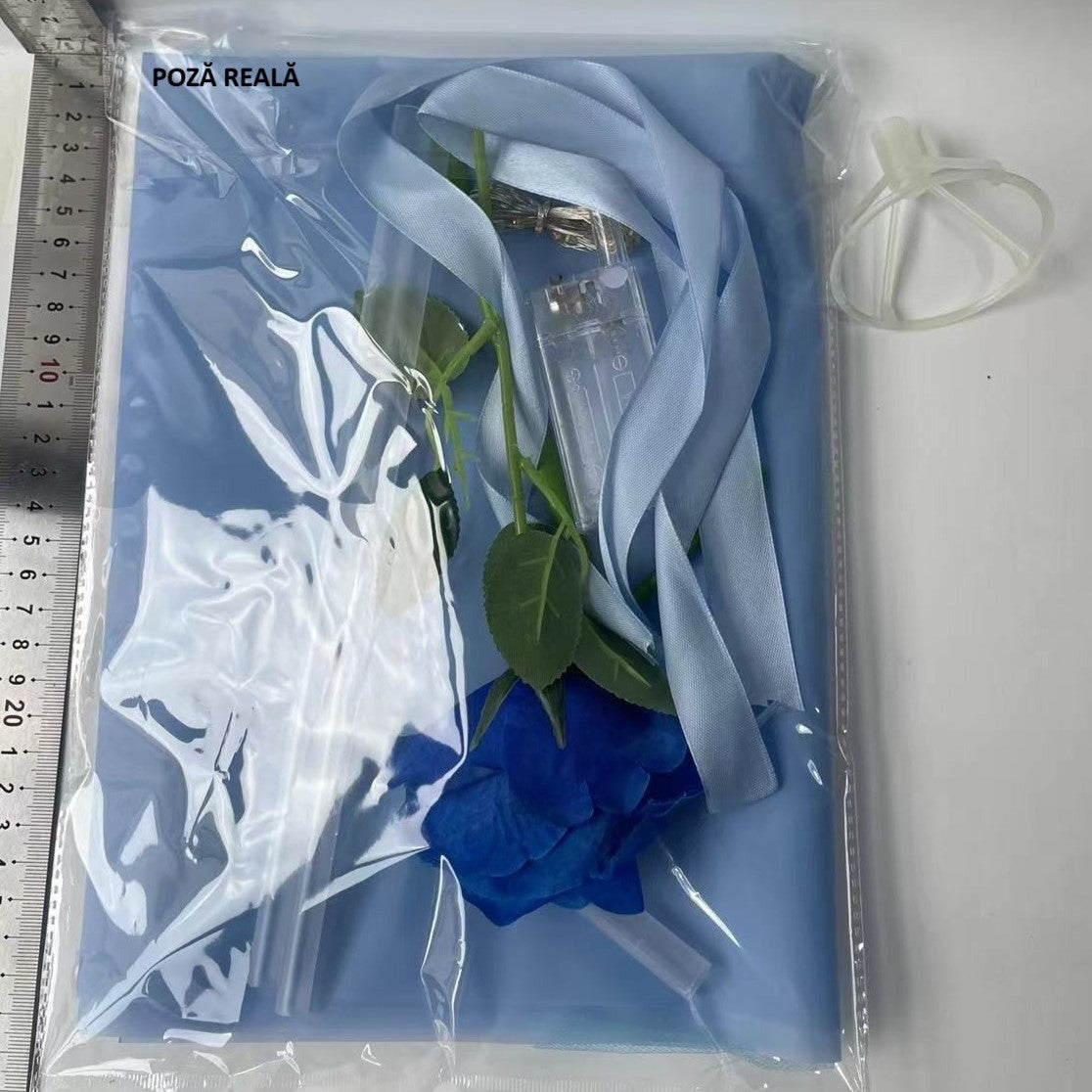 Trandafir in Balon LED cu Lumini, Flippy, Tip Buchet, Diametru 35 cm, Albastru-1