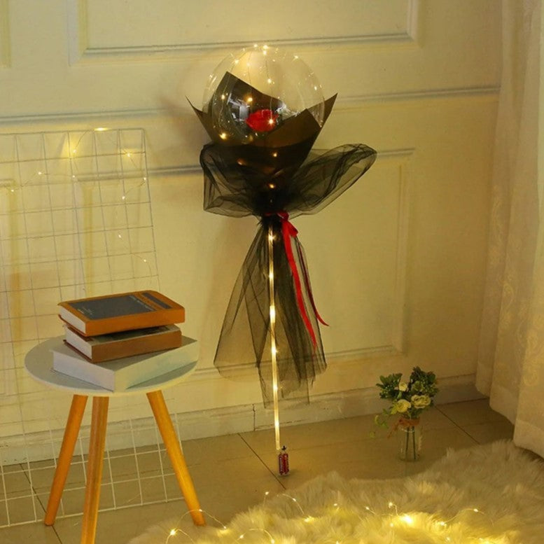 Trandafir in Balon LED cu Lumini, Flippy, Tip Buchet, Diametru 35 cm, Rosu-1