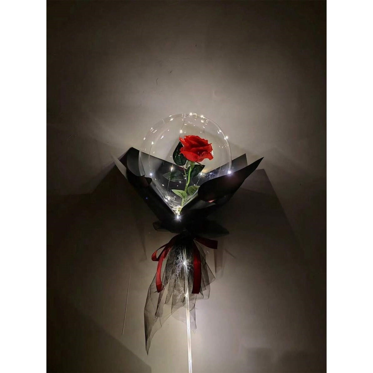 Trandafir in Balon LED cu Lumini, Flippy, Tip Buchet, Diametru 35 cm, Rosu-3