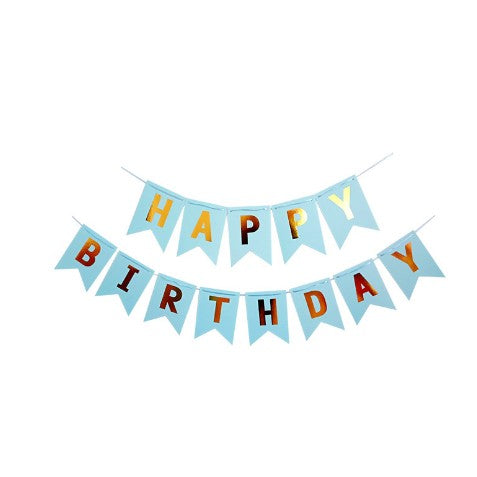 Banner Happy Birthday 100 x 200 cm, dimensiune stegulet 11.5 x 16.5 cm, rola ata inclusa, albastru-0