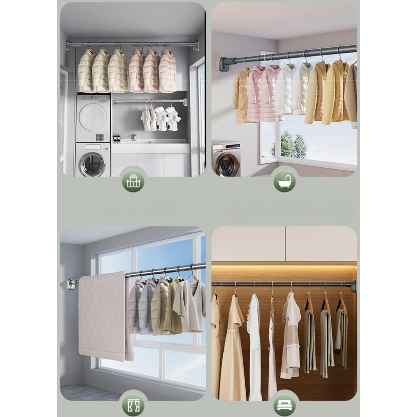 Bara Telescopica Multifunctionala, Flippy, din Otel Inoxidabil si ABS, Utilizare Universala, Extensie 220 - 240 cm, Fara Perforare Perete, Negru-1