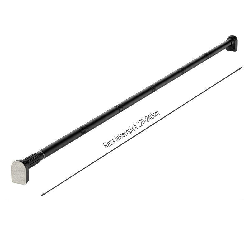 Bara Telescopica Multifunctionala, Flippy, din Otel Inoxidabil si ABS, Utilizare Universala, Extensie 220 - 240 cm, Fara Perforare Perete, Negru-9