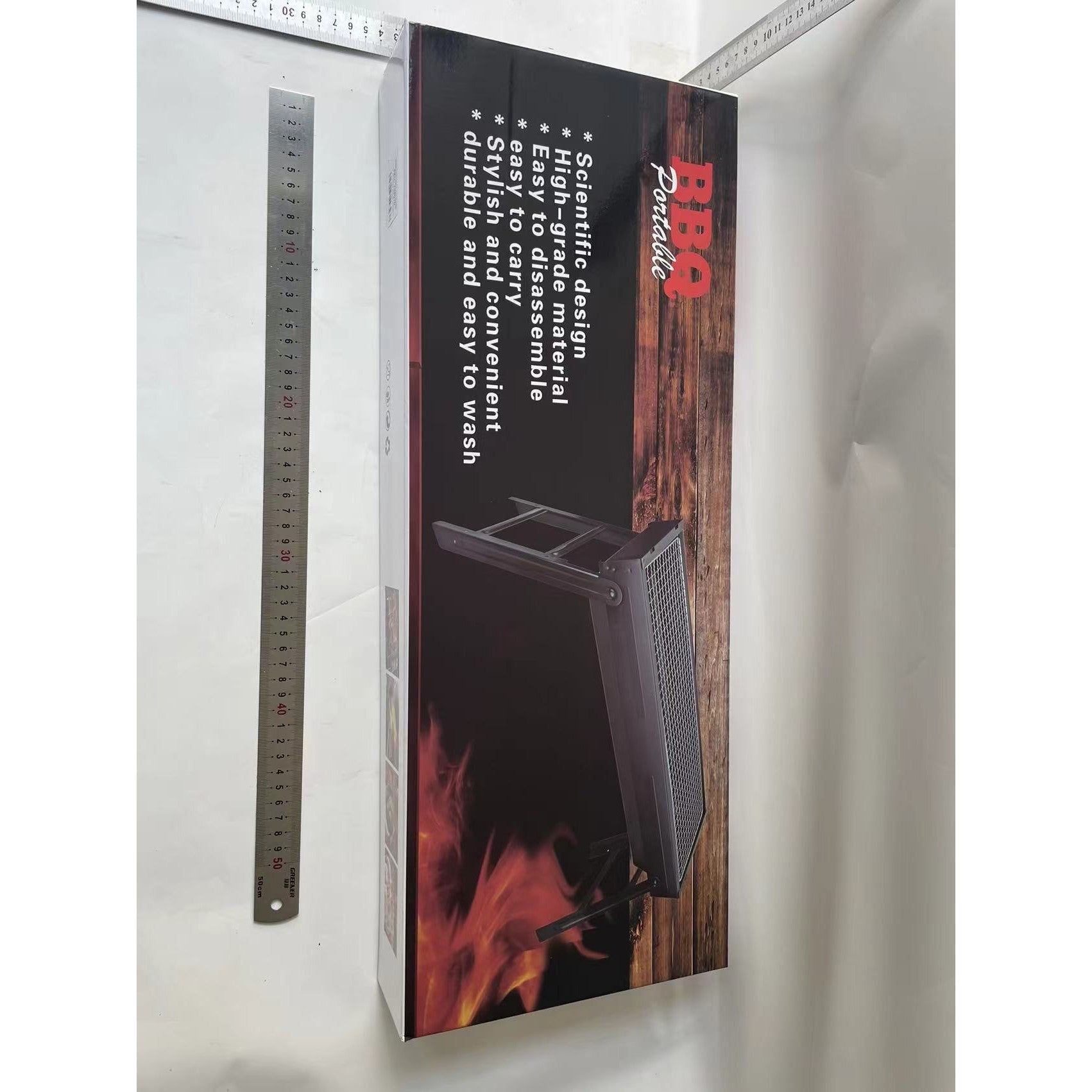 Gratar Portabil, Flippy, Otel Inoxidabil, pentru Picnic Gradina Terasa Camping, 60x22x23 cm, Negru-1