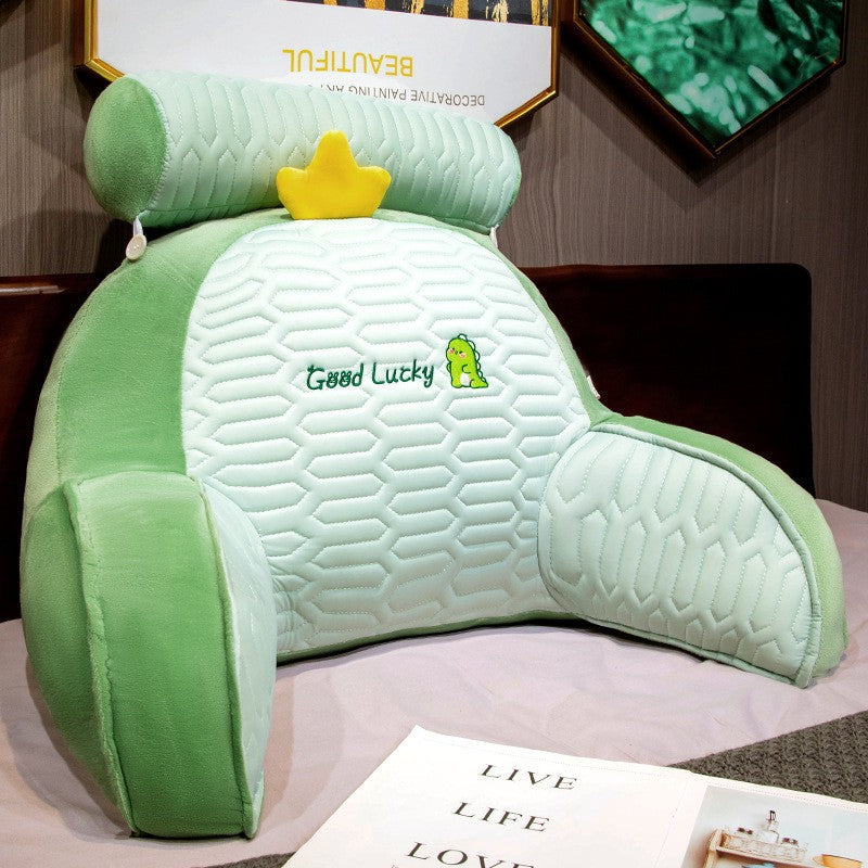Perna Multifunctionala, Flippy, Spatar pentru Pat, Protectie Lombara, Marime Medie, 60 x 40 cm, din Latex, Model Dinozaur, Verde-1