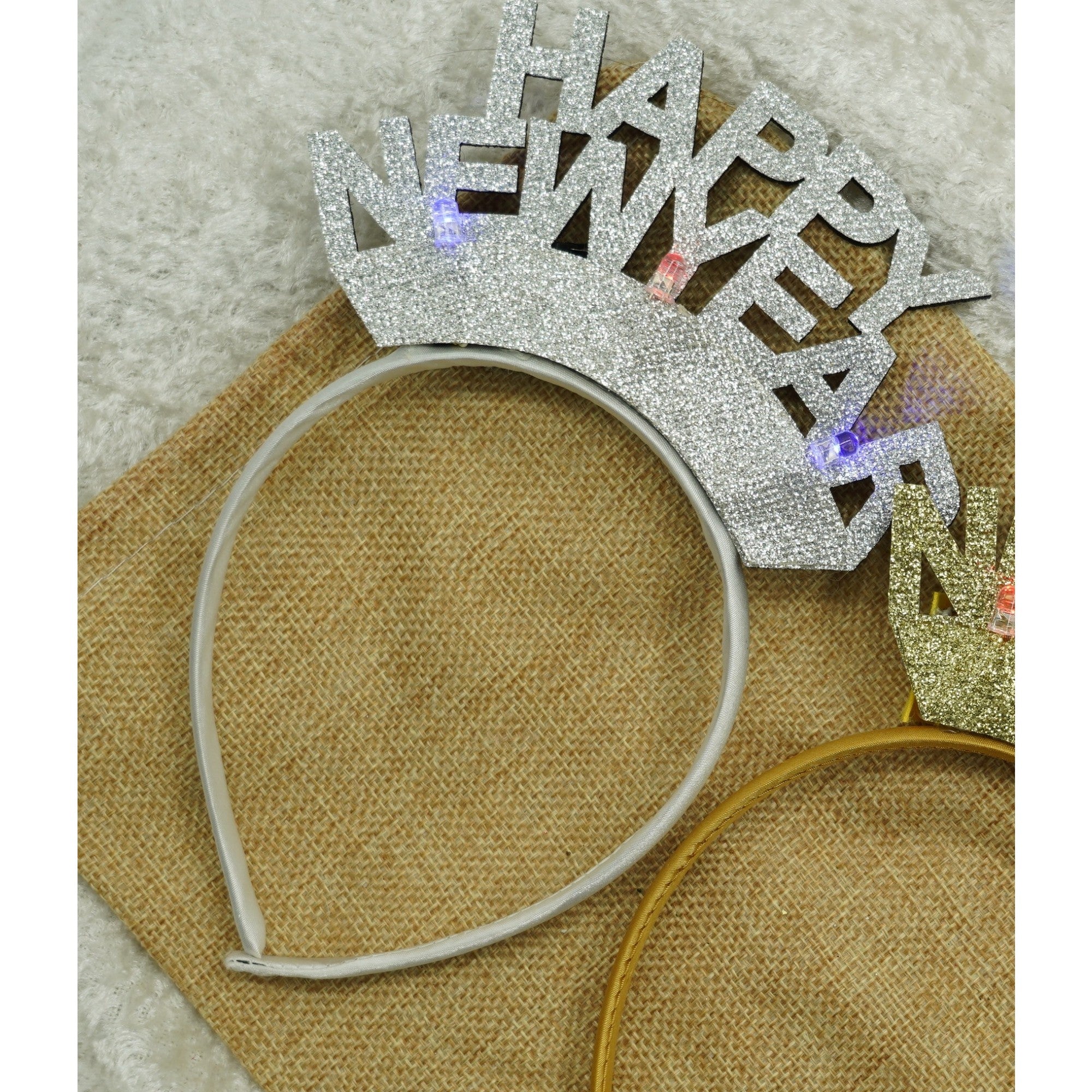 Bentita/cerc Happy Newyear, culoare gri metalic, marime standard, Flippy-1