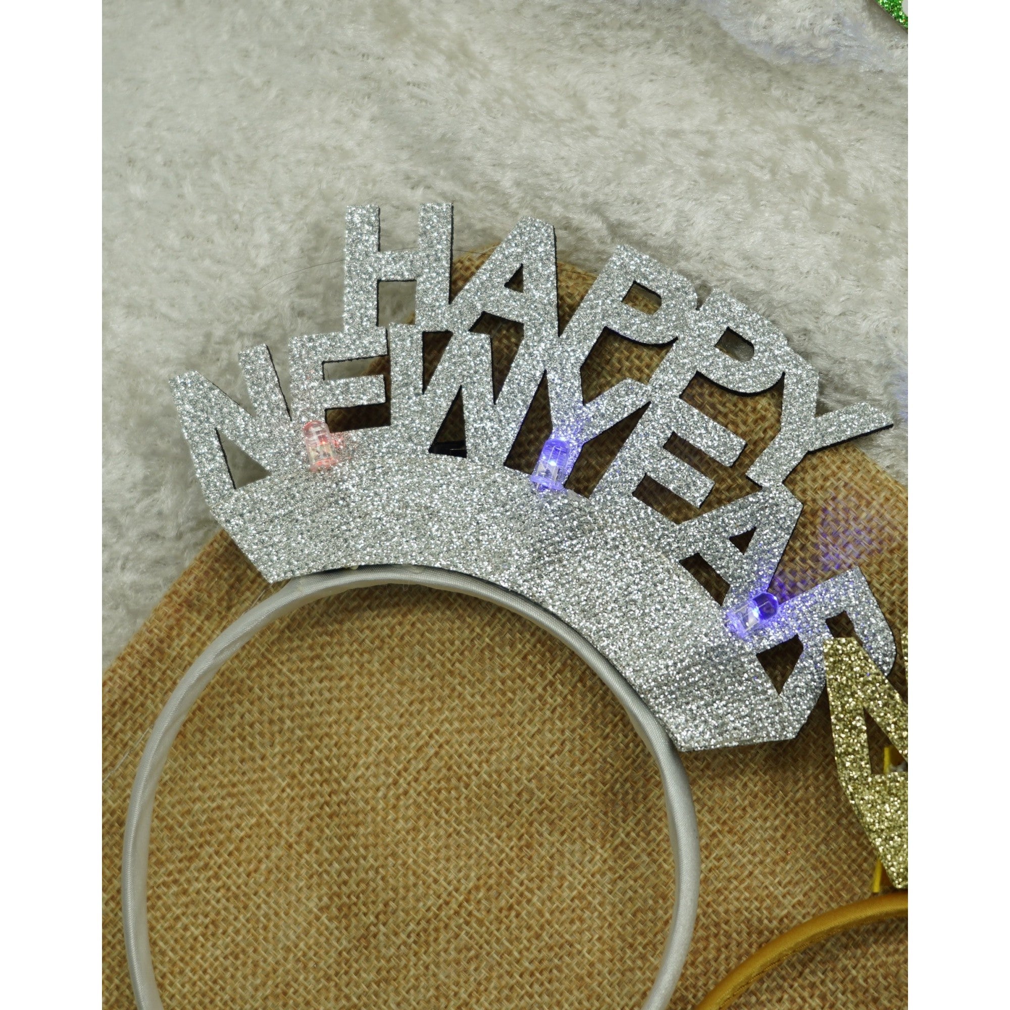 Bentita/cerc Happy Newyear, culoare gri metalic, marime standard, Flippy-3