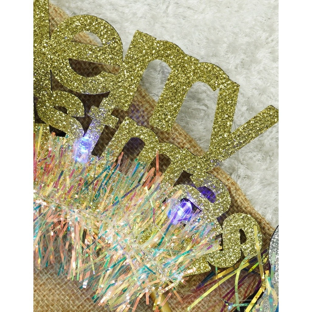 Bentita/cerc Mery Cristmas, culoare auriu cu beteala, marime standard, Flippy-2