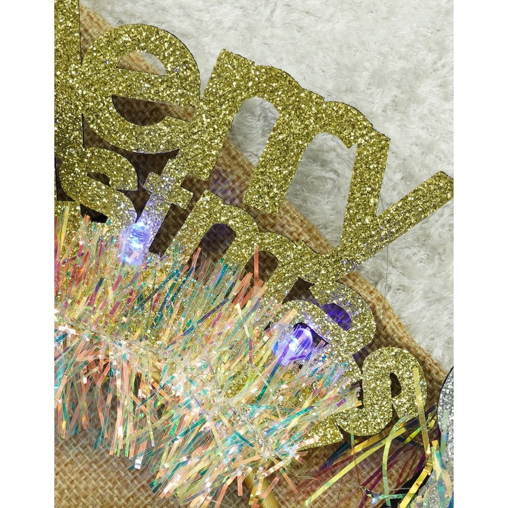 Bentita/cerc Mery Cristmas, culoare auriu cu beteala, marime standard, Flippy-6