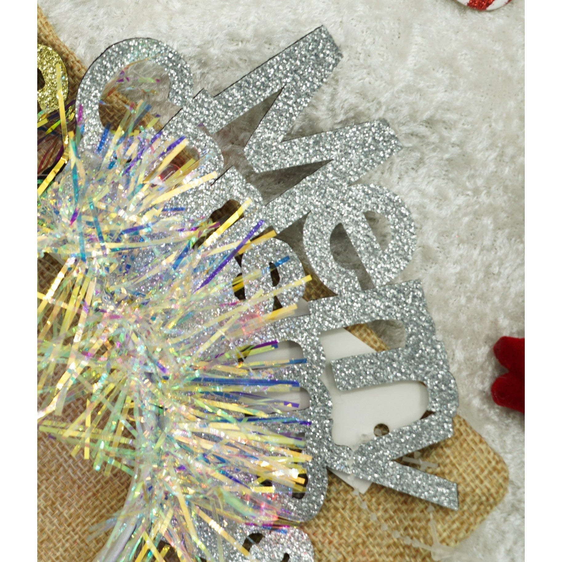 Bentita/cerc Mery Cristmas, culoare gri metalic cu beteala, marime standard, Flippy-4