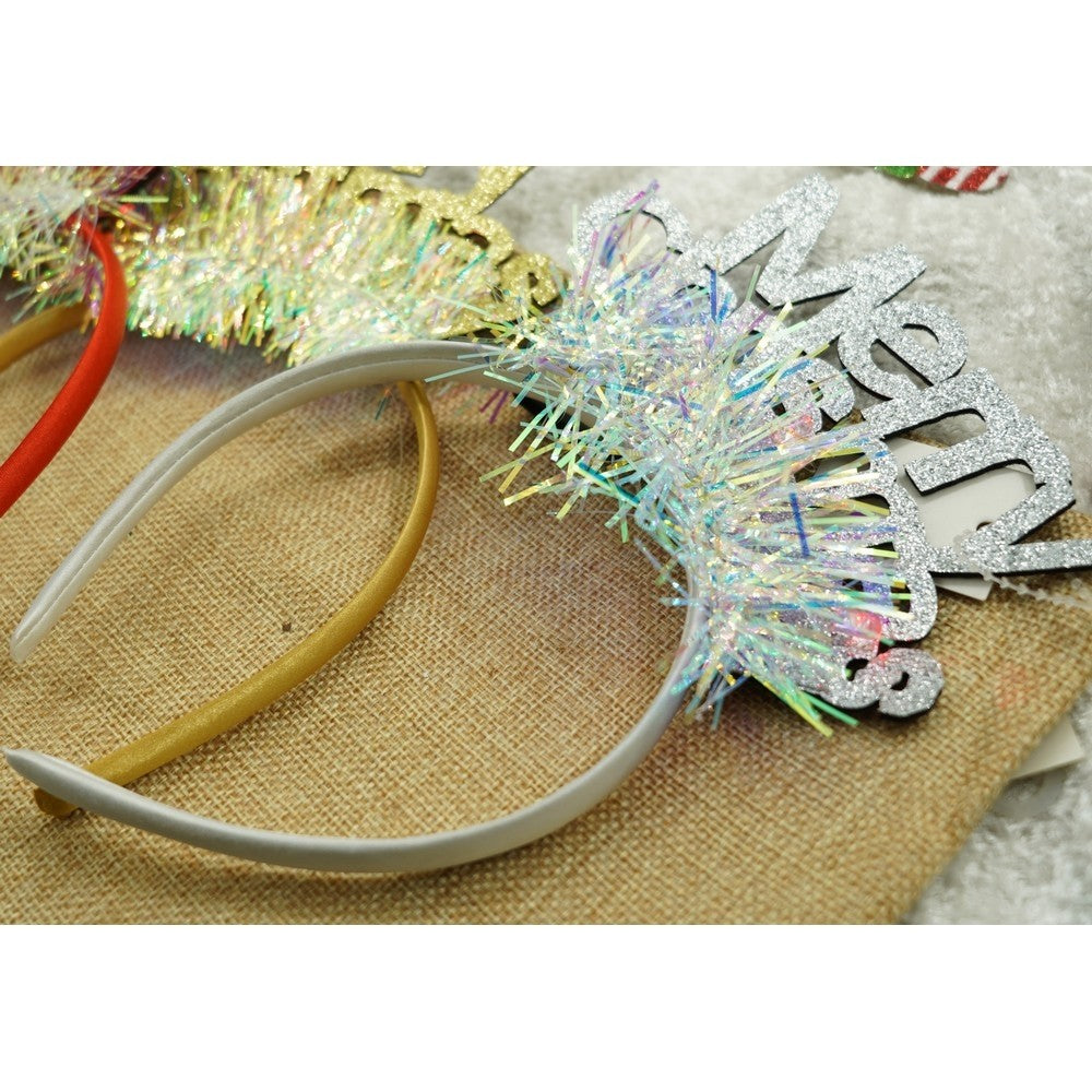 Bentita/cerc Mery Cristmas, culoare gri metalic cu beteala, marime standard, Flippy-8