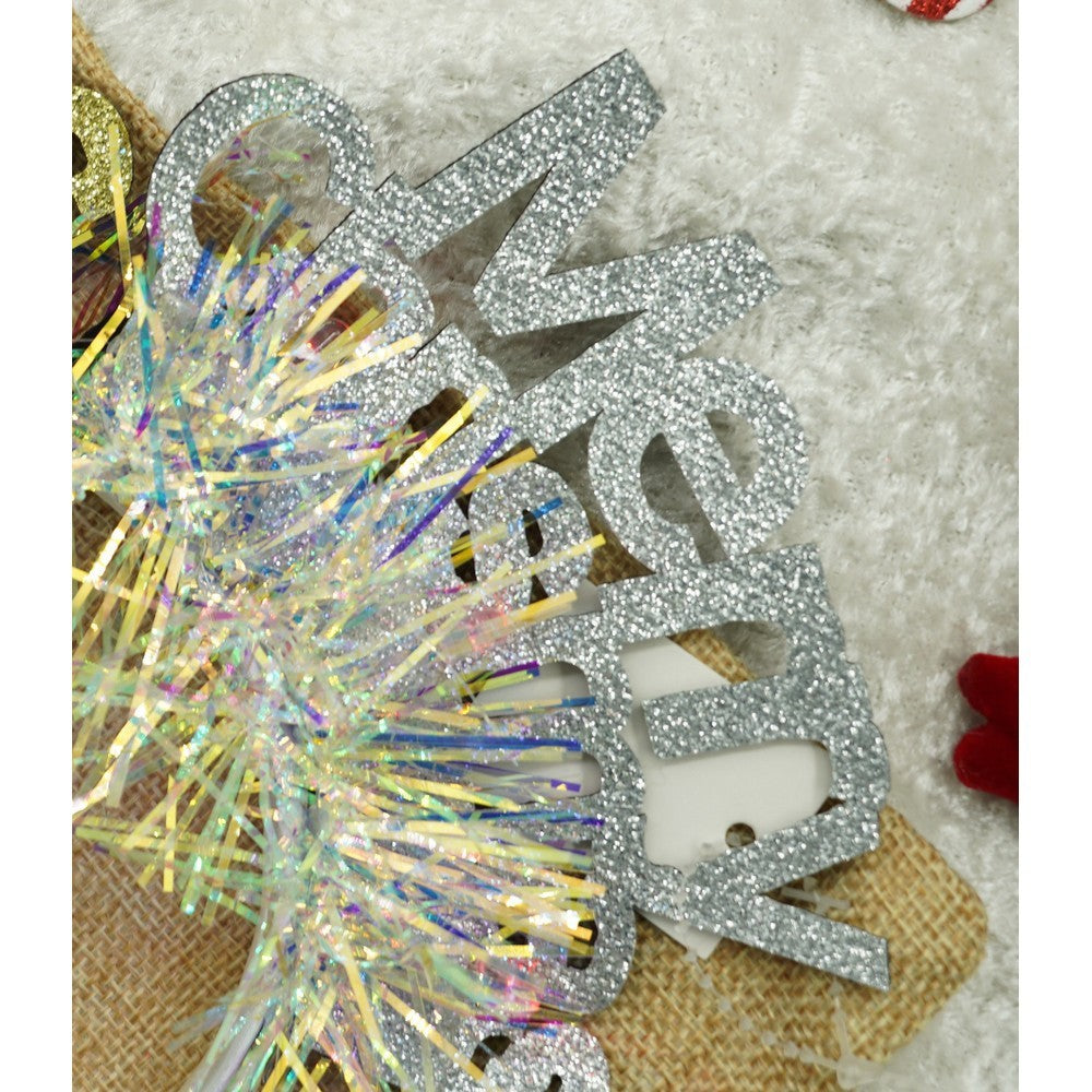 Bentita/cerc Mery Cristmas, culoare gri metalic cu beteala, marime standard, Flippy-9