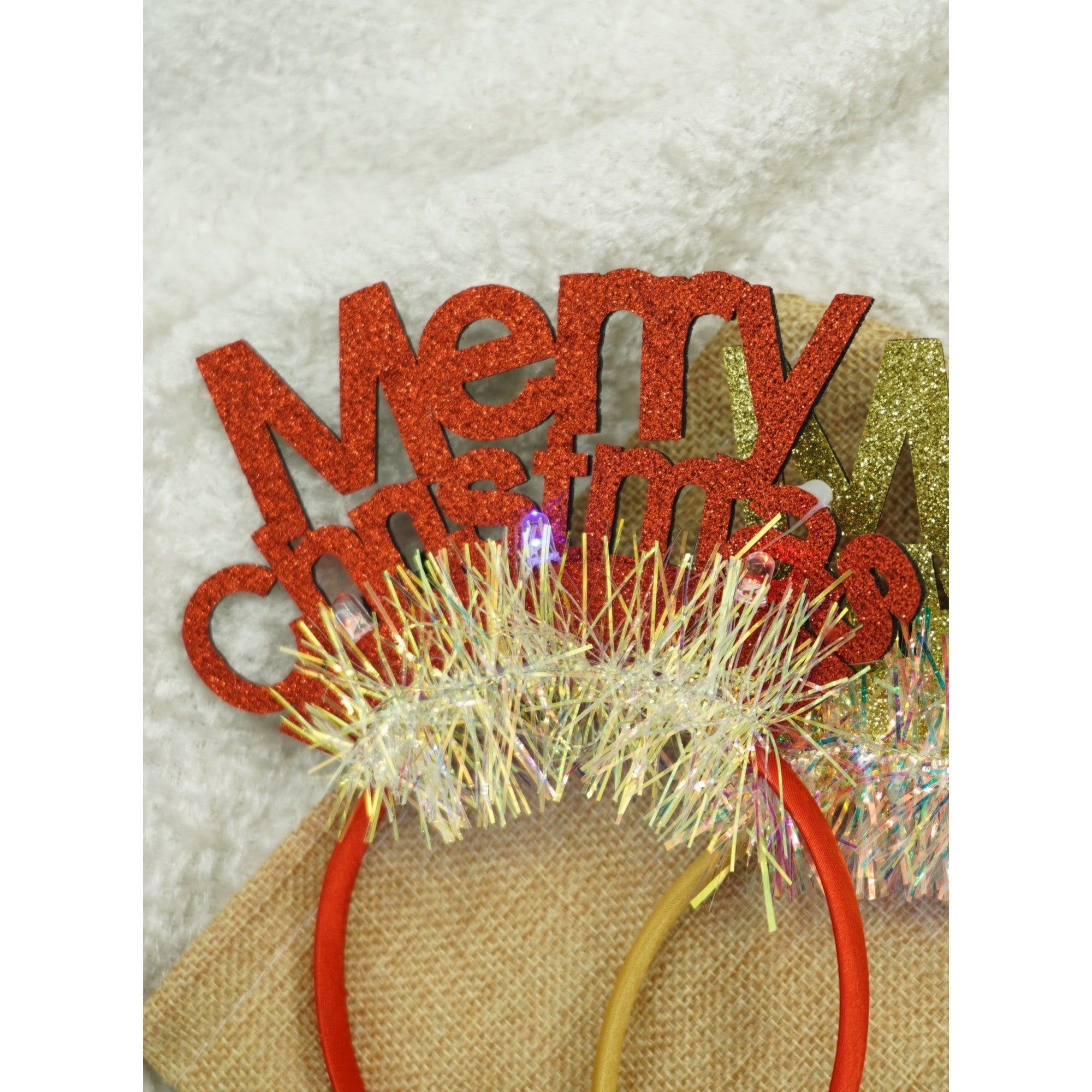 Bentita/cerc Mery Cristmas, culoare rosu cu sclipici, marime standard, Flippy-3