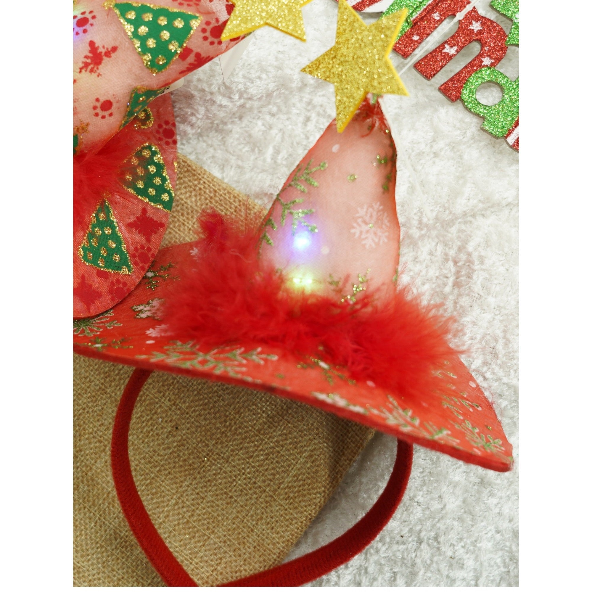 Bentita/cerc tip palarie de Craciun, culoare rosie cu led, marime standard, Flippy-2