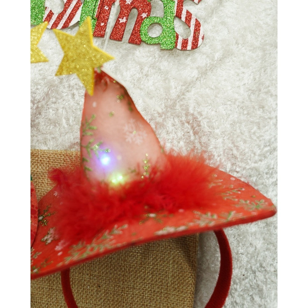 Bentita/cerc tip palarie de Craciun, culoare rosie cu led, marime standard, Flippy-7