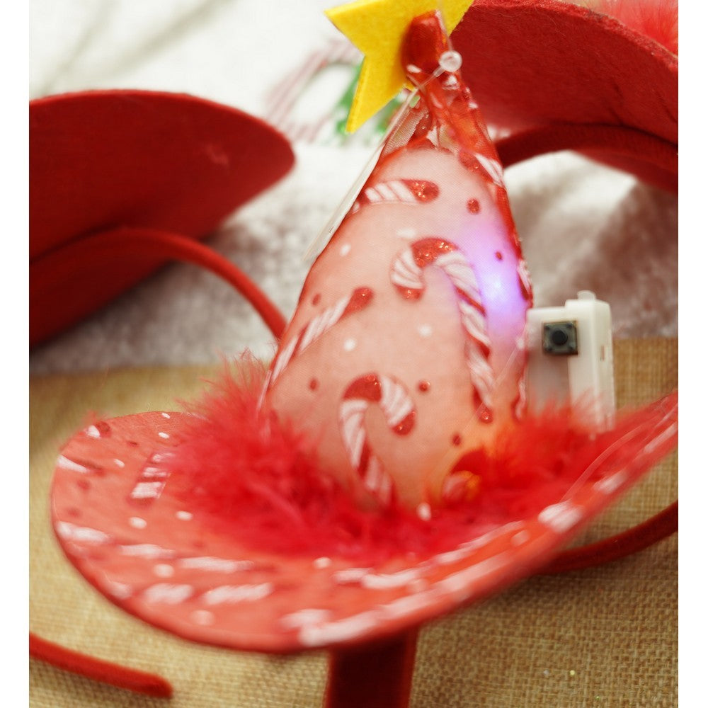 Bentita/cerc tip palarie de Craciun, culoare rosie cu led, marime standard, Flippy-8