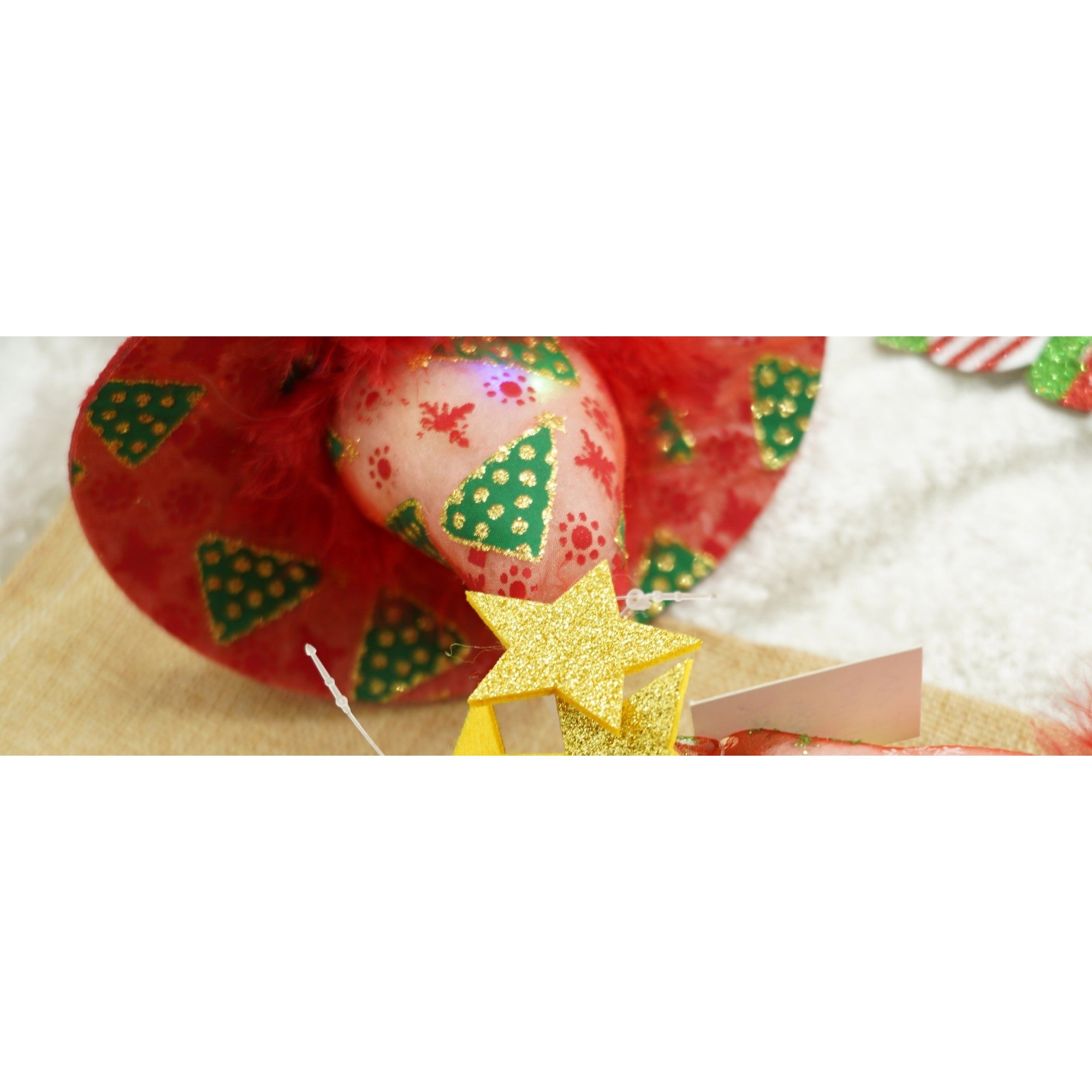 Bentita/cerc tip palarie de Craciun, culoare rosie cu led, marime standard, Flippy-3