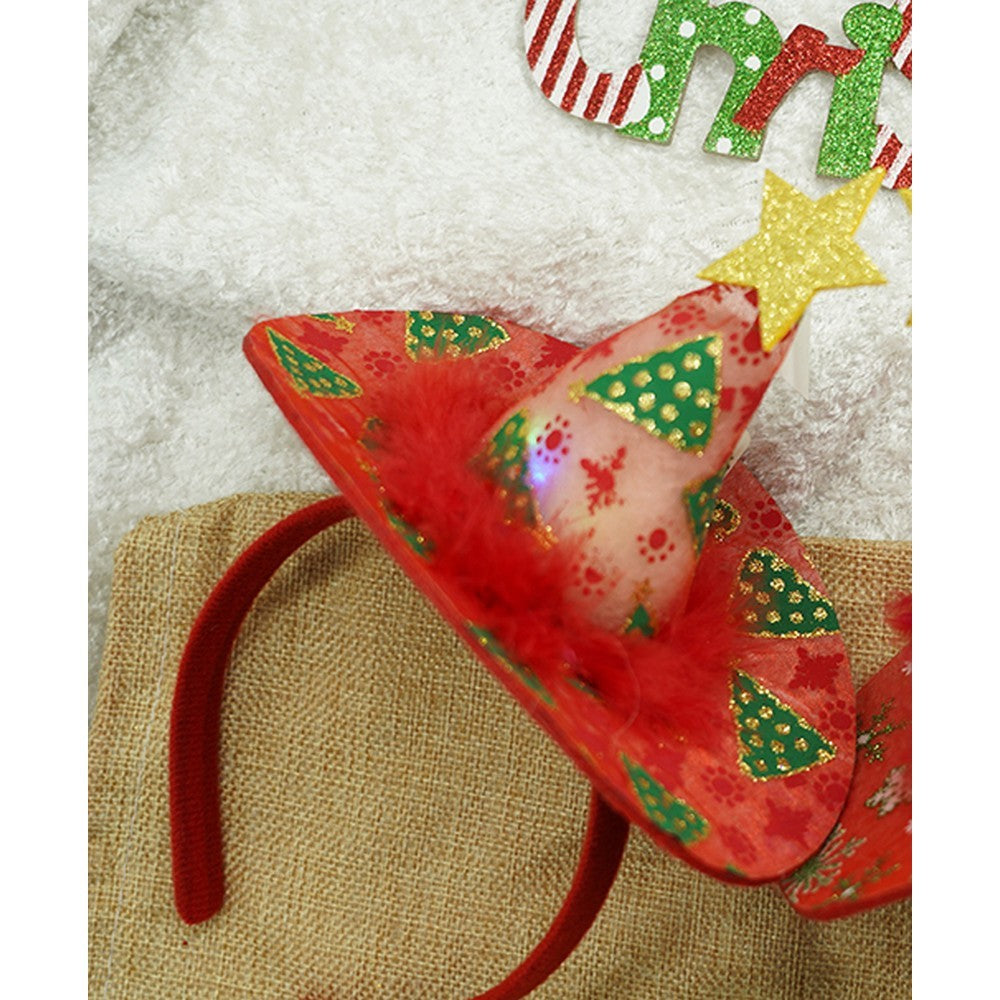 Bentita/cerc tip palarie de Craciun, culoare rosie cu led, marime standard, Flippy-7