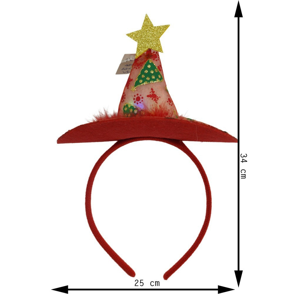 Bentita/cerc tip palarie de Craciun, culoare rosie cu led, marime standard, Flippy-10