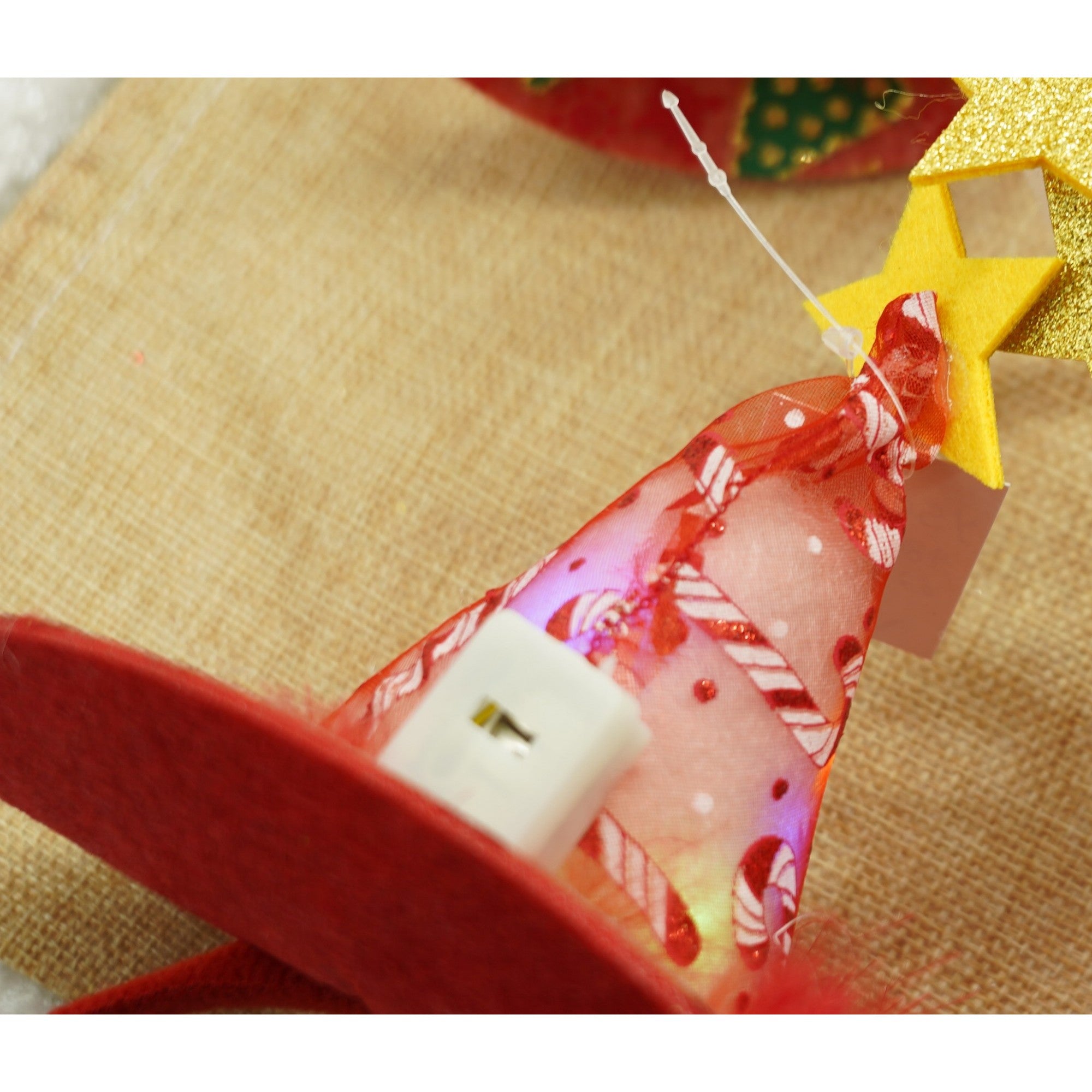 Bentita/cerc tip palarie de Craciun, culoare rosie cu led, marime standard, Flippy-3