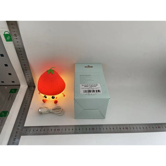 Lampa de Veghe pentru Copii, Flippy, din Silicon, Senzor Tactil, Model Capsunica, Lumina Calda, Protectie pentru Ochi, Incarcare USB, Capacitate Baterie Incorporata 1200mAh, 10.8x9x12.8 cm, Rosu-1