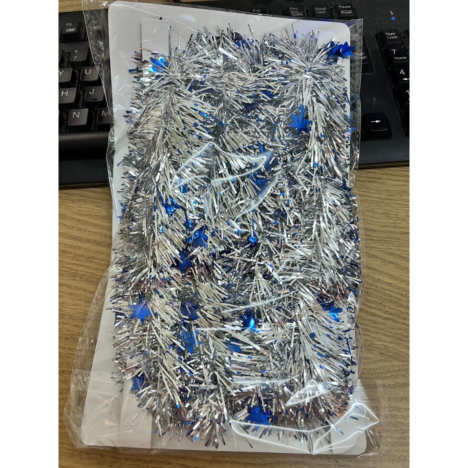 Beteala Craciun cu LED, Albastru, model cu stelute, 2 m x 5 cm, PVC, Sir, Artificiala, Flippy-0