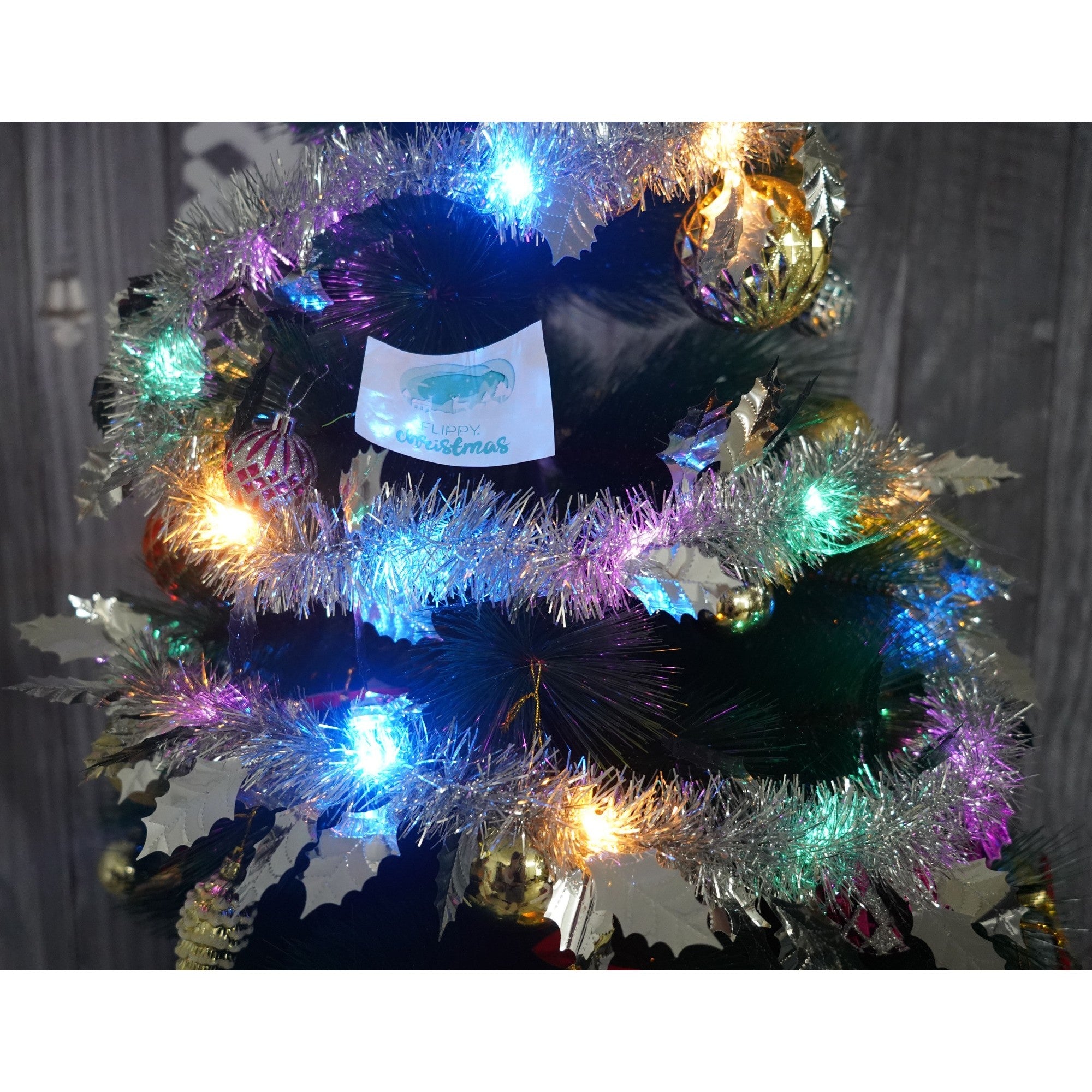 Beteala Craciun cu LED, Argintie, model cu frunze, 2 m x 6 cm, PVC, Sir, Artificiala, Flippy-2