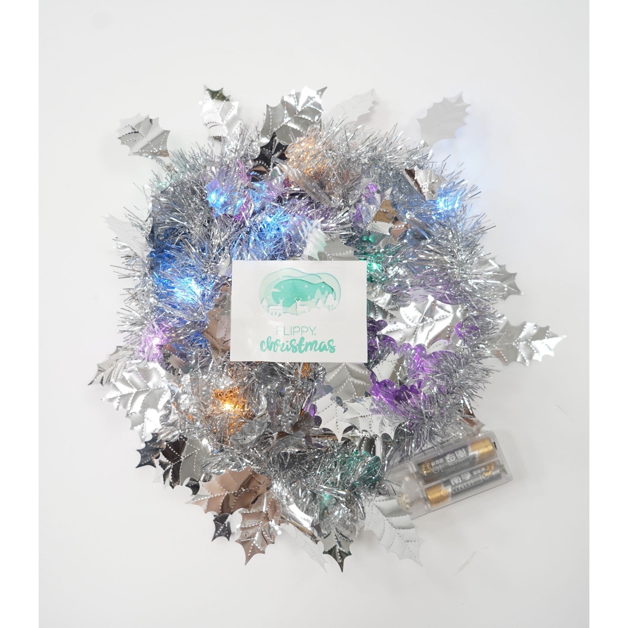 Beteala Craciun cu LED, Argintie, model cu frunze, 2 m x 6 cm, PVC, Sir, Artificiala, Flippy-3