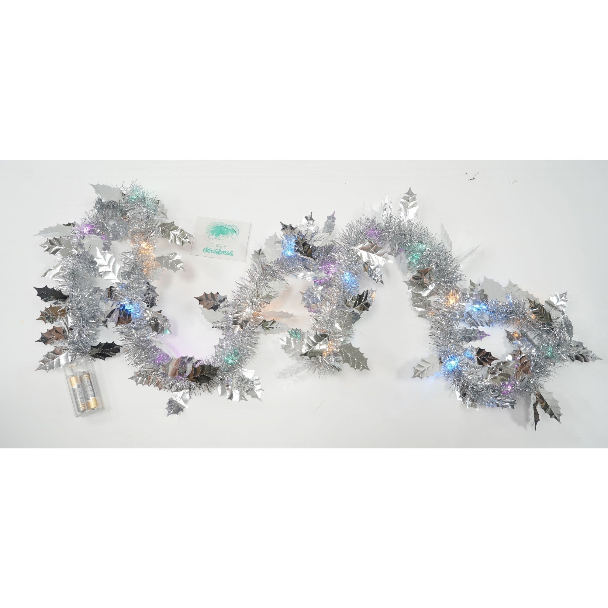 Beteala Craciun cu LED, Argintie, model cu frunze, 2 m x 6 cm, PVC, Sir, Artificiala, Flippy-4