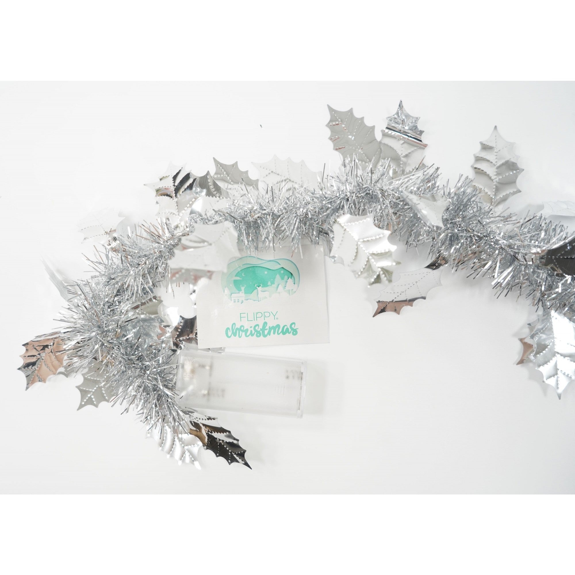 Beteala Craciun cu LED, Argintie, model cu frunze, 2 m x 6 cm, PVC, Sir, Artificiala, Flippy-5