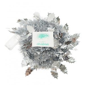 Beteala Craciun cu LED, Argintie, model cu frunze, 2 m x 6 cm, PVC, Sir, Artificiala, Flippy-0