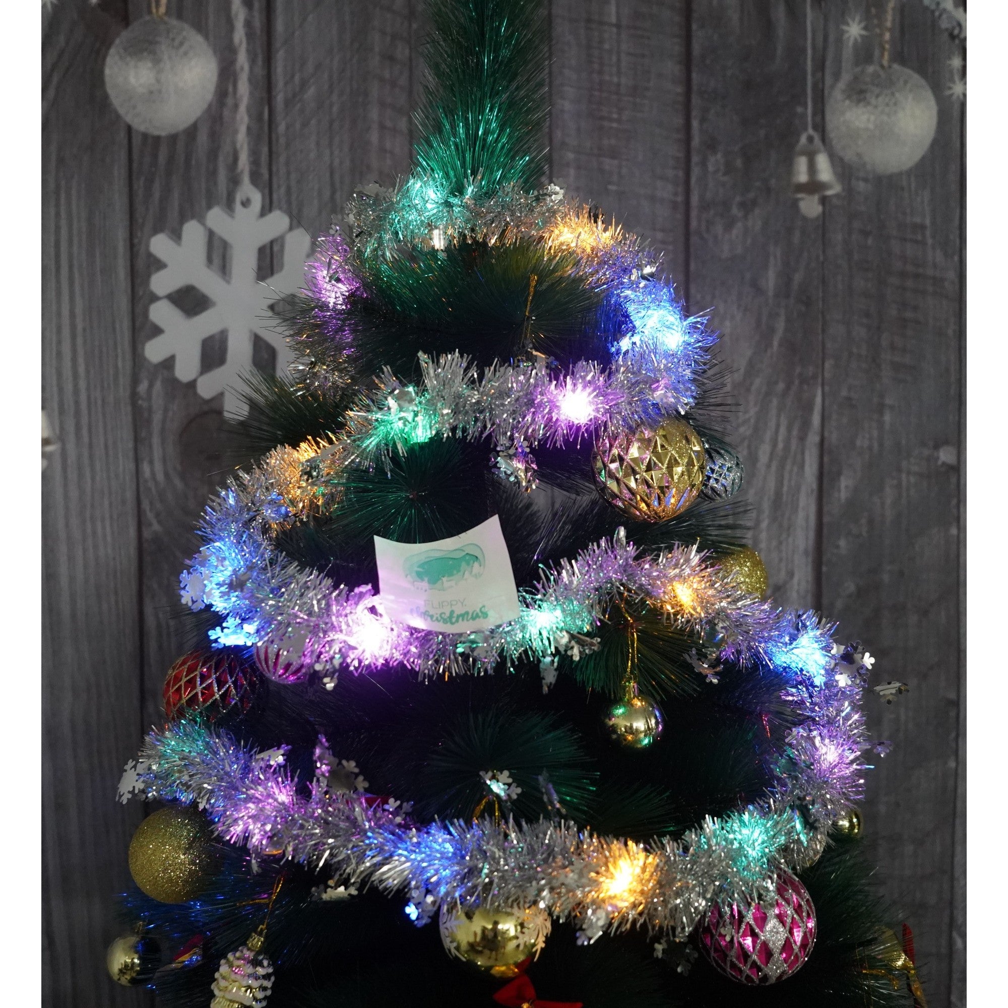 Beteala Craciun cu LED, Argintie, model cu fulgi de nea, 2 m x 5 cm, PVC, Sir, Artificiala, Flippy-1