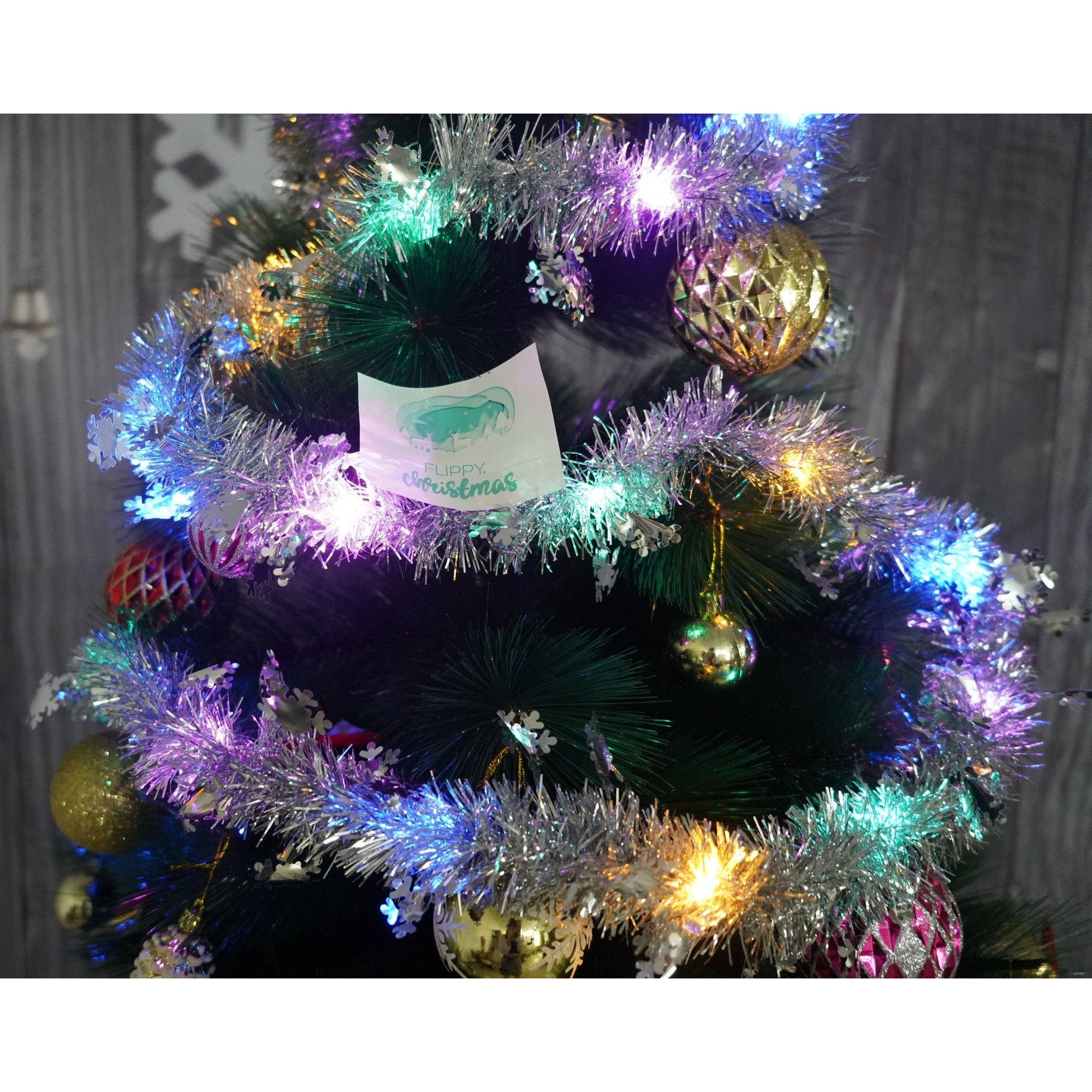 Beteala Craciun cu LED, Argintie, model cu fulgi de nea, 2 m x 5 cm, PVC, Sir, Artificiala, Flippy-2