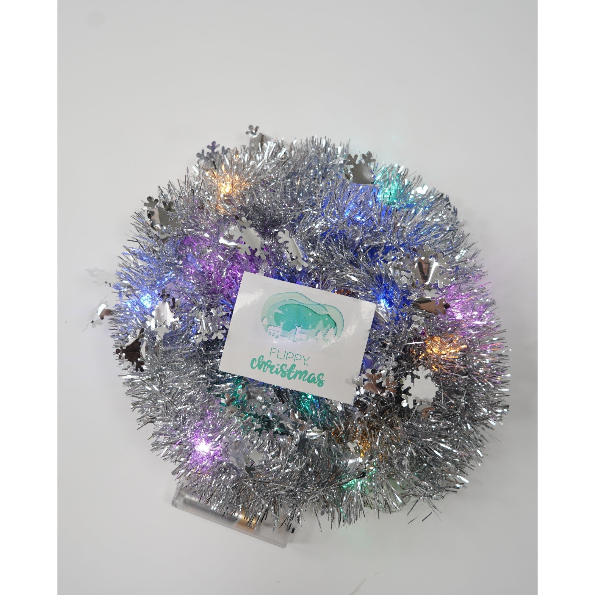 Beteala Craciun cu LED, Argintie, model cu fulgi de nea, 2 m x 5 cm, PVC, Sir, Artificiala, Flippy-3