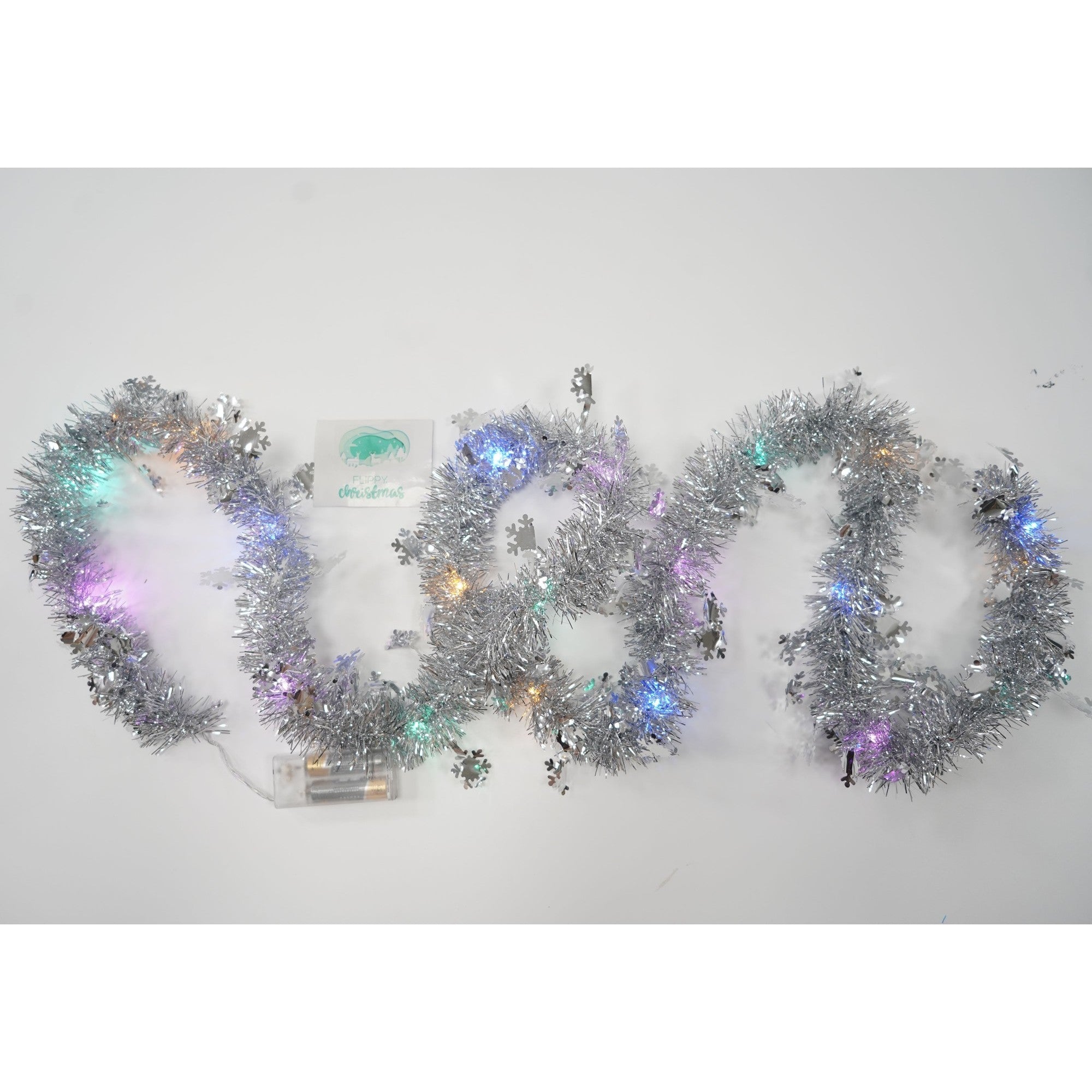 Beteala Craciun cu LED, Argintie, model cu fulgi de nea, 2 m x 5 cm, PVC, Sir, Artificiala, Flippy-4