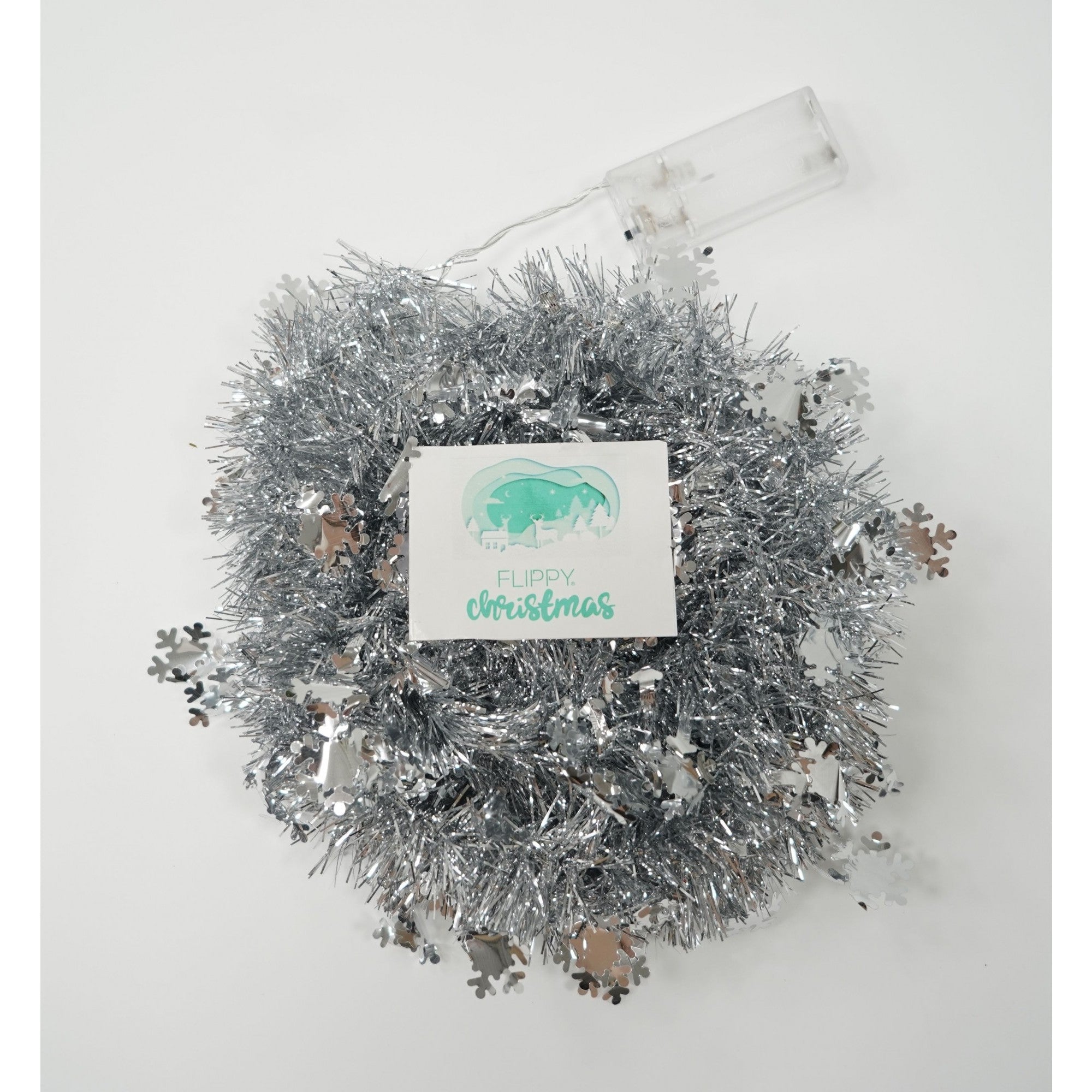 Beteala Craciun cu LED, Argintie, model cu fulgi de nea, 2 m x 5 cm, PVC, Sir, Artificiala, Flippy-5