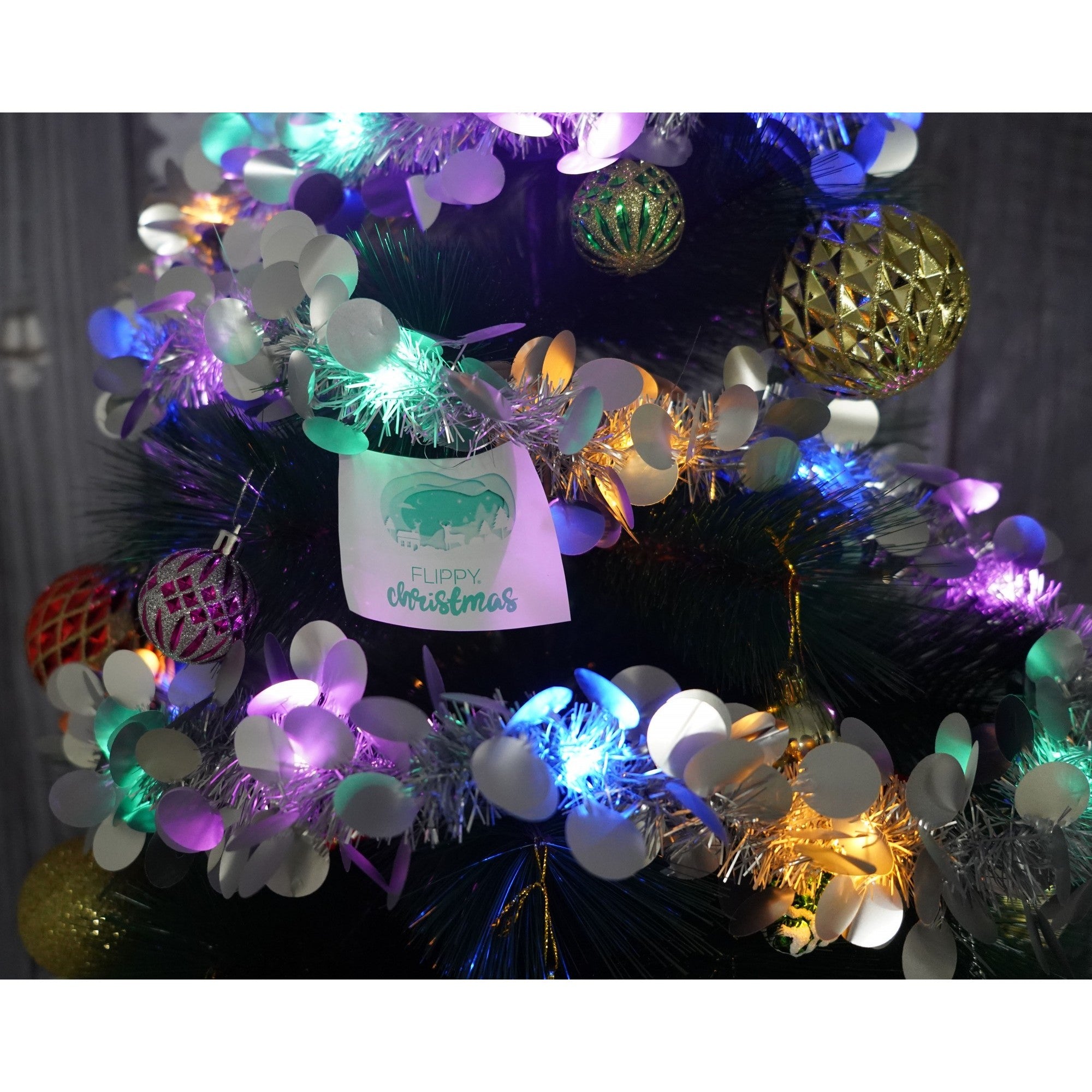 Beteala Craciun cu LED, Argintie, model cu paiete rotunde, 2 m x 5 cm, PVC, Sir, Artificiala, Flippy-2