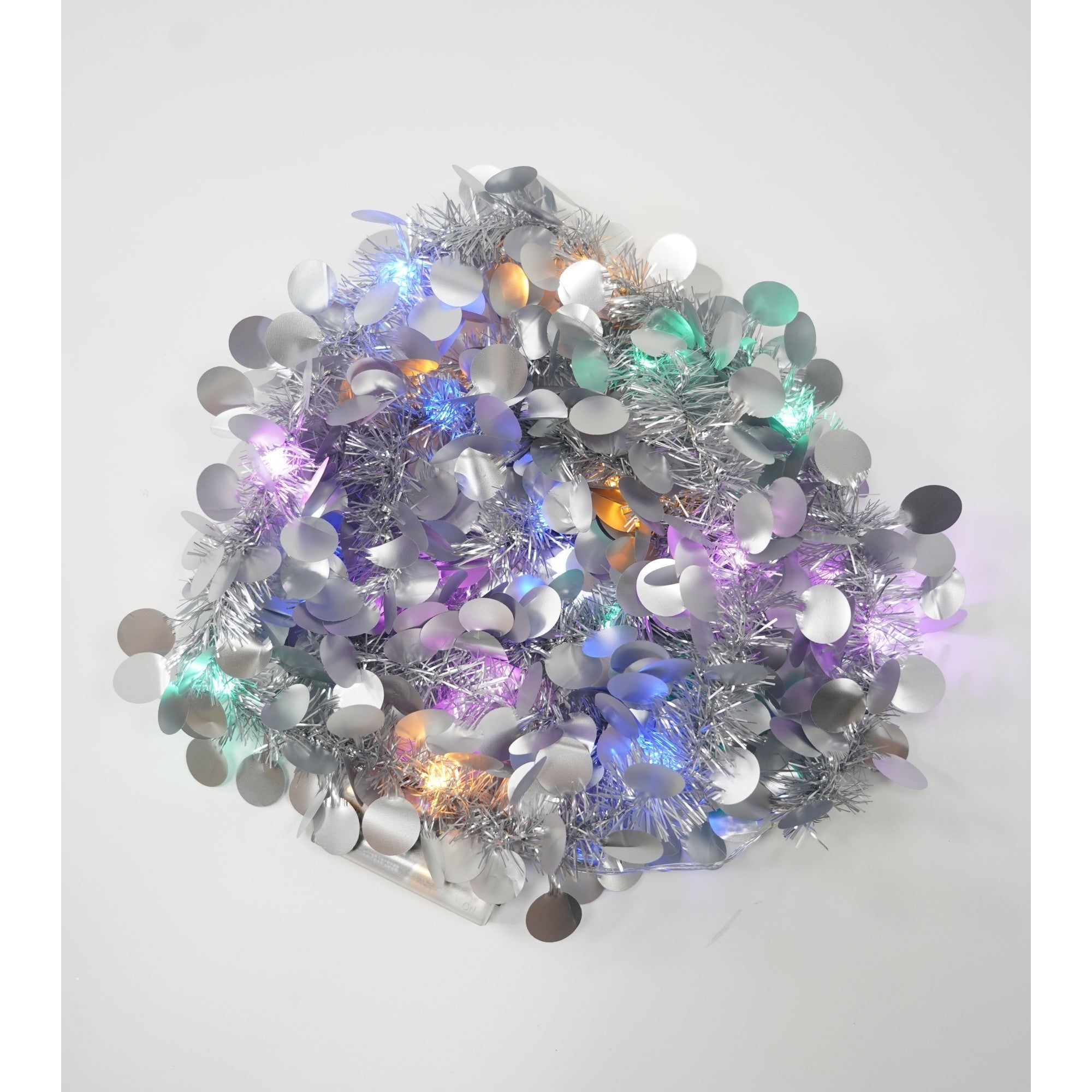 Beteala Craciun cu LED, Argintie, model cu paiete rotunde, 2 m x 5 cm, PVC, Sir, Artificiala, Flippy-3