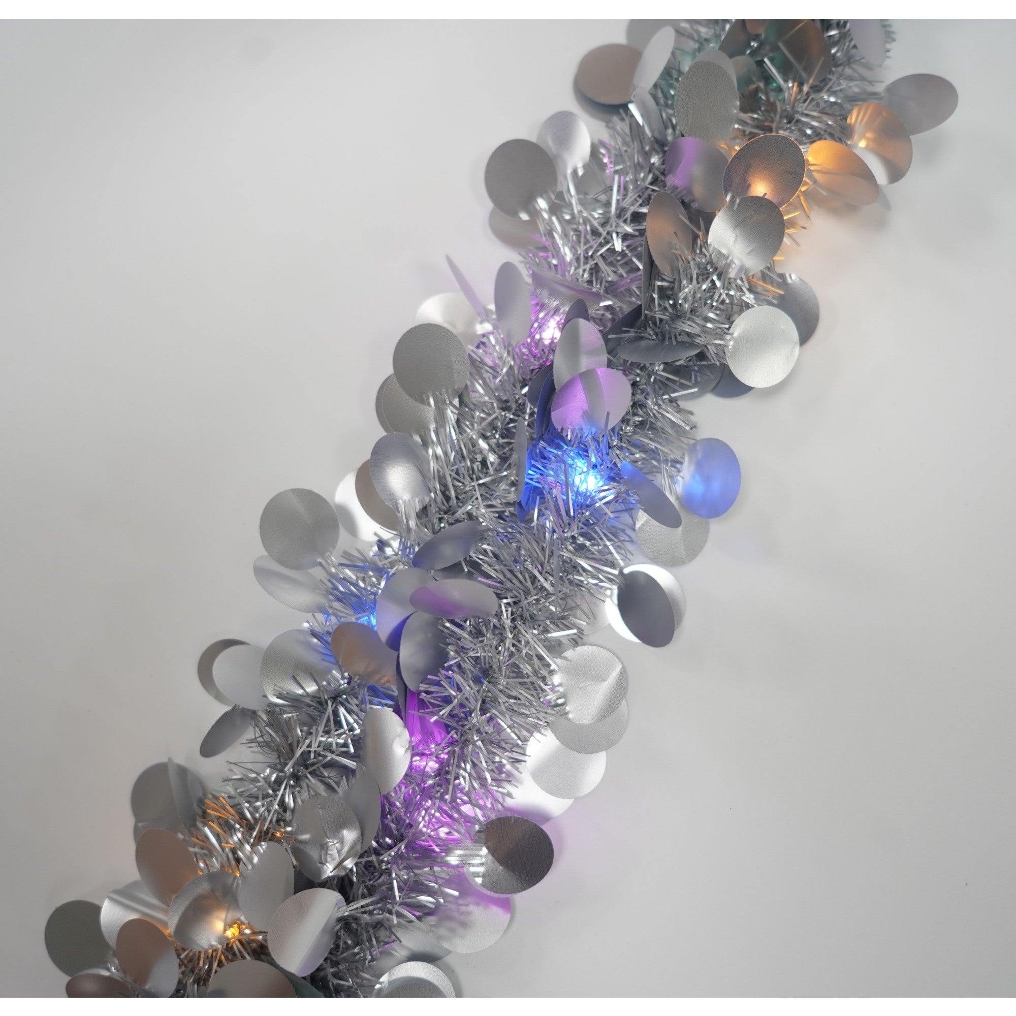 Beteala Craciun cu LED, Argintie, model cu paiete rotunde, 2 m x 5 cm, PVC, Sir, Artificiala, Flippy-4